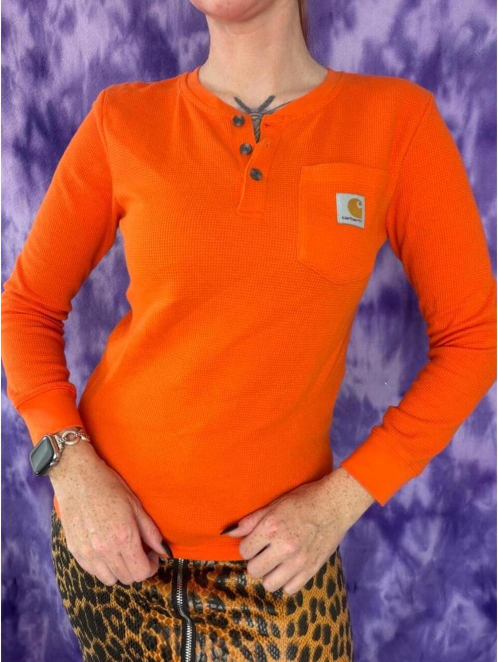 Carhartt bright orange long sleeve thermal shirt with pocket